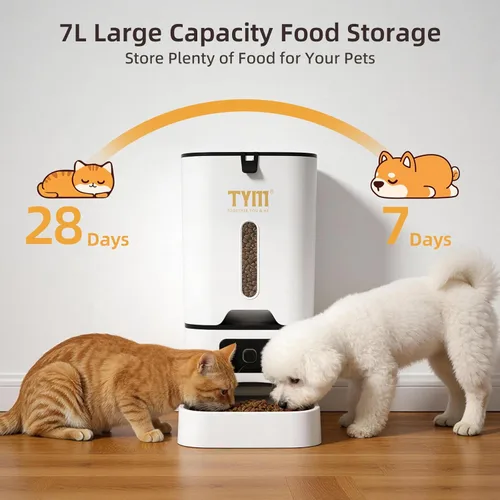 Miniatura 2 de TYM Comedero automático para gatos, dispensador de comida para gatos WiFi de 7 litros con control inteligente de aplicación, alimentador automático