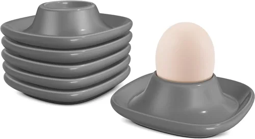 Miniatura 13 de Flexzion Taza de cerámica para huevos – 6 piezas de soporte duro para huevos duros y soporte para huevos hervidos suaves, taza de huevo blanco