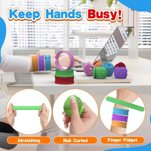 Miniatura 6 de Juguetes sensoriales para ansiedad, pulseras de palmada: 12 piezas de juguetes sensoriales de silicona texturizada para autismo, juguetes