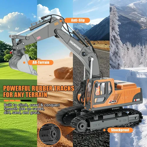 Miniatura 3 de Juguete de excavadora RC para niños 3-12, cubo 3 en 1, garra/taladro, camión de construcción de 2.4 GHz de 14 canales con rotación de 680°, batería