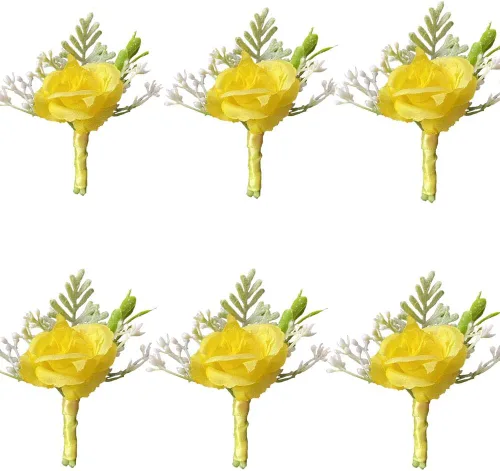 Miniatura 7 de 6 unids/lote Novio Boutonniere Hombre Mujer Novia Muñeca Ramillete Artificial Boda Flores Decoración Fiesta (marfil, Boutonniere)