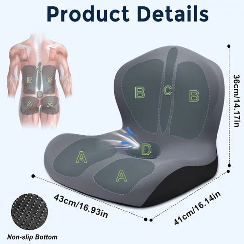 Miniatura 2 de Cojín de asiento para silla de oficina y automóvil, cojines ergonómicos en forma de L, cojín de espuma viscoelástica, almohada de apoyo lumbar