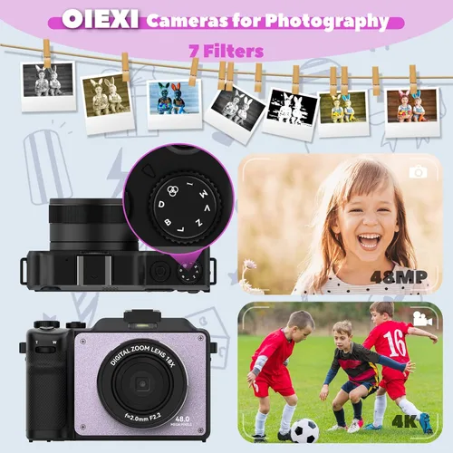 Miniatura 3 de Cámara de 48MP para fotografía, cámara digital 4K para niños y adultos con cámaras duales delanteras y traseras, zoom digital de 18X, filtros