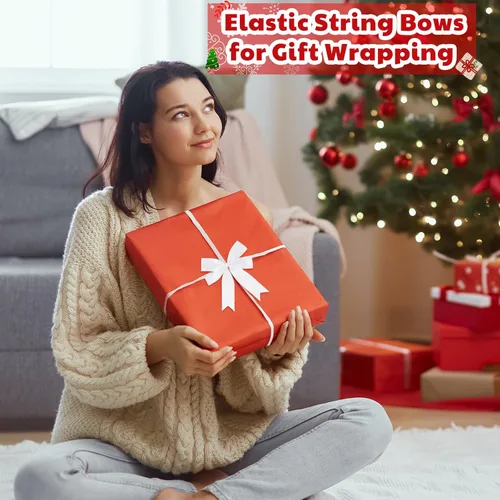 Miniatura 5 de Jetec 24 Piezas Lazos Elásticos de Navidad para Cajas de Regalo Bucles Rojos Elásticos Lazos Elásticos de Navidad para Decoración Envoltura de Blanco