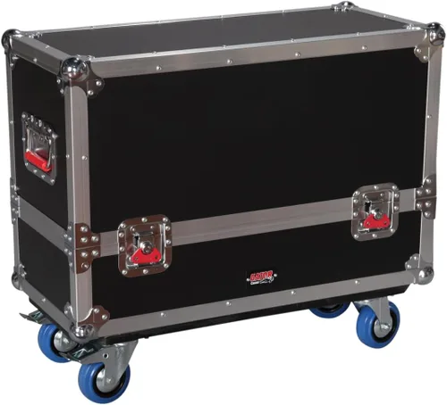 Gator Cases G-Tour Series ATA Style Road Case para (2) gabinetes de altavoces QSC K10 con almacenamiento de cables y ruedas resistentes de 4