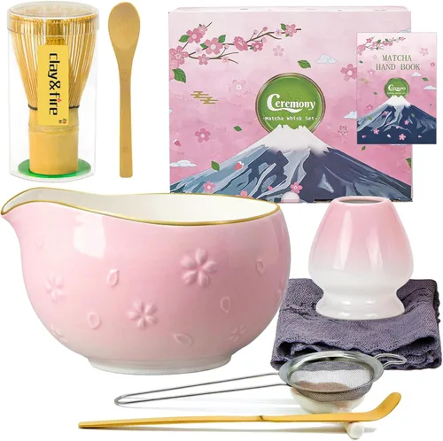 Miniatura 16 de Clay&Fire Juego de batidor de matcha, juego de matcha de cerámica, cuenco de matcha con asa y batidor, juego de té matcha de 9 piezas para amantes