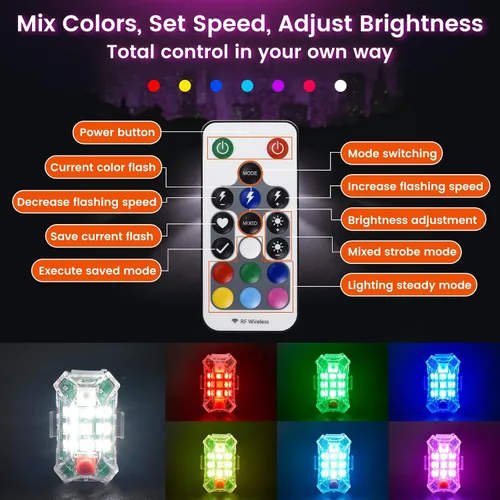 Miniatura 4 de 4 luces estroboscópicas LED inalámbricas mejoradas con control remoto, luces de advertencia de emergencia recargables por USB, luces LED