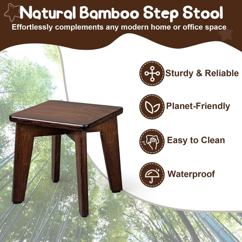 Miniatura 3 de StrongTek Taburete pequeño de bambú, duradero y elegante escalón de madera para adultos y niños, perfecto para cocina, baño, dormitorio o sala