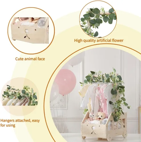Miniatura 6 de Armario de madera para baby shower con ruedas empujables, cesta de baby shower personalizada, regalo de bienvenida para niños recién nacidos