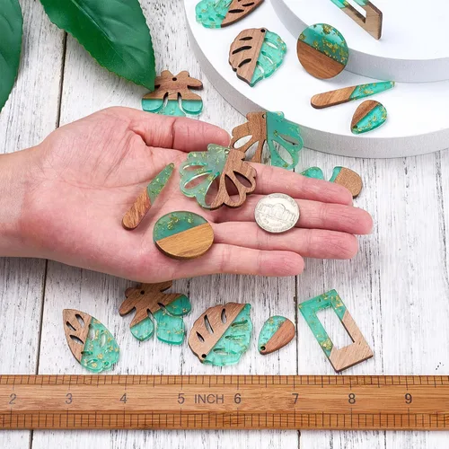 Miniatura 5 de Beadthoven - Dijes de Madera de Resina, Dijes para Hacer Aretes de Bricolaje, Colgantes de Madera de Resina Geométricos, Piezas Bohemias para Aretes