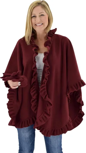 Miniatura 6 de Poncho de forro polar con volantes para mujer con guantes a juego