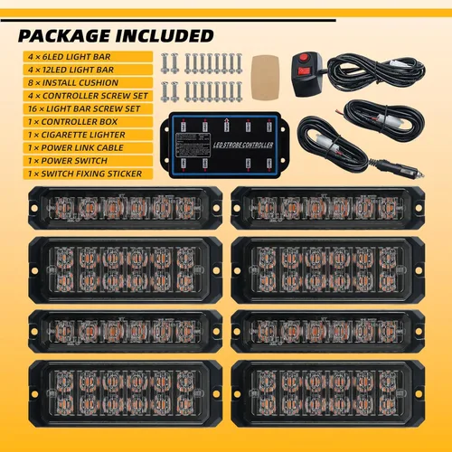 Miniatura 8 de Kit de Luces Estroboscópicas LED con Función de Sincronización - 8 piezas con Controlador, Luz de Rejilla Intermitente de Advertencia de Emergencia