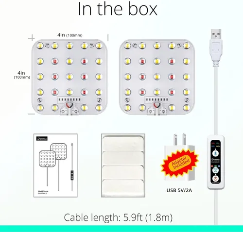 Miniatura 7 de Luz LED de espectro completo para cultivo de plantas de interior, 2 paneles de 10 W con temporizador de 6/12/16 horas, luces regulables para plantas
