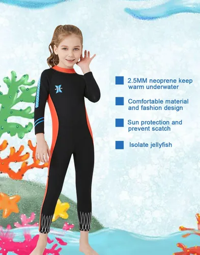 Miniatura 9 de DIVE & SAIL Traje de neopreno de 0.098 in para niños, manga larga, protección UV, traje de baño térmico
