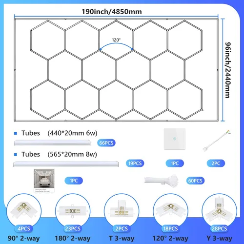 Miniatura 5 de ALLYES - Luces hexagonales de garaje, luces de techo súper brillantes, con interruptor inteligente, 3000 K/4500 K/6500 K, luz de techo para taller