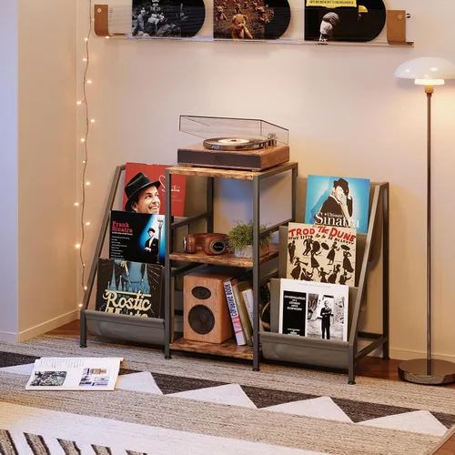 Miniatura 8 de Soporte para tocadiscos con cajón, mesa para tocadiscos con almacenamiento de discos de vinilo de hasta 280 álbumes, soporte giratorio con estante