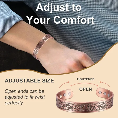 Miniatura 8 de Pulsera magnética de cobre para hombre, 99.9% de cobre puro, con 6 imanes de 3500 Gauss, pulsera magnética de cobre para hombres, pulseras de cobre