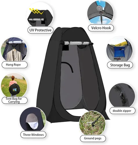 Miniatura 7 de Carpa portátil emergente de privacidad, carpa para baño al aire libre, inodoro, regadera, campamento, espaciosa, para senderismo, playa, pícnic