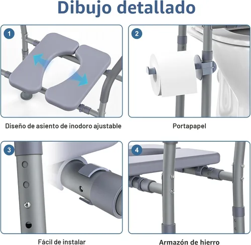 Miniatura 4 de Elevador de Asiento de Inodoro Dedibody para Personas Mayores, Asiento de Inodoro Elevado con Asas, Altura y Ancho Ajustables, Asiento de Inodoro