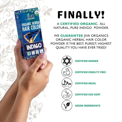 Miniatura 4 de Jiva Organic Indigo - Tinte en polvo para el cabello, 100% puro, certificado orgánico, sin productos químicos, kosher, vegano, libre de crueldad