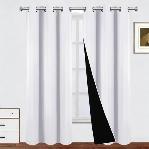 Miniatura 37 de LEMOMO Cortinas 100% opacas de 52 x 95 pulgadas, 2 paneles de oscurecimiento con aislamiento térmico para dormitorio Negro