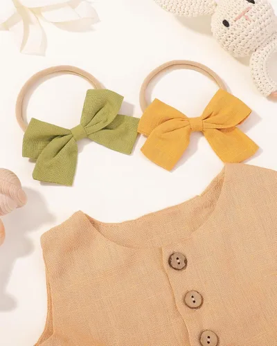 Miniatura 5 de Jollybows 20 diademas con lazo para el pelo, de nailon, bandas de lino elásticas, accesorios para el pelo para niñas, niños y bebés recién nacidos