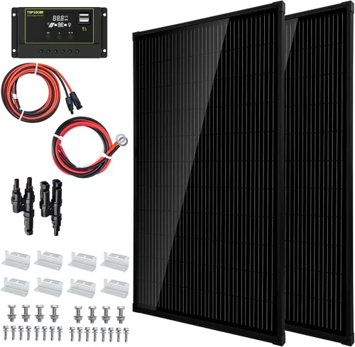 Miniatura 9 de Kit de Panel Solar Topsolar 100 Vatios 12 Voltios Monocristalino para Sistema Fuera de la Red para Hogares, RV, Barco + Controlador de Carga Solar