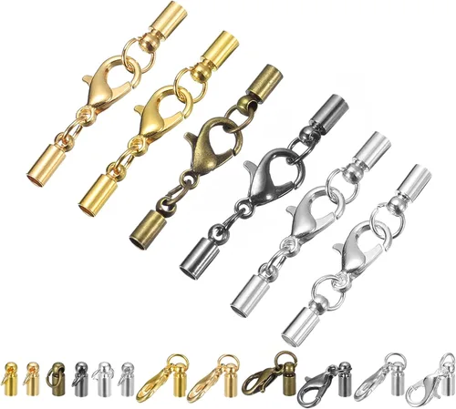 uxcell 30 juegos de tapas de cuero de 0.098 pulgadas con cierres de pinza de langosta, terminadores de barril para hacer pulseras de cuero, 6
