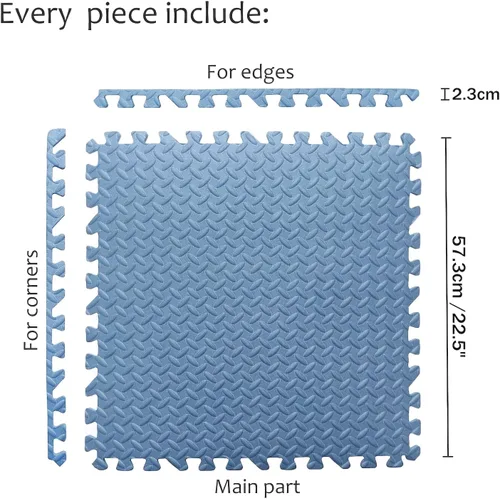Miniatura 4 de SkyBlue 12 X (24 pies cuadrados) Alfombrilla de piso de gimnasio de 24 x 24 pulgadas de espuma EVA entrelazada para ejercicio de fitness, Celeste