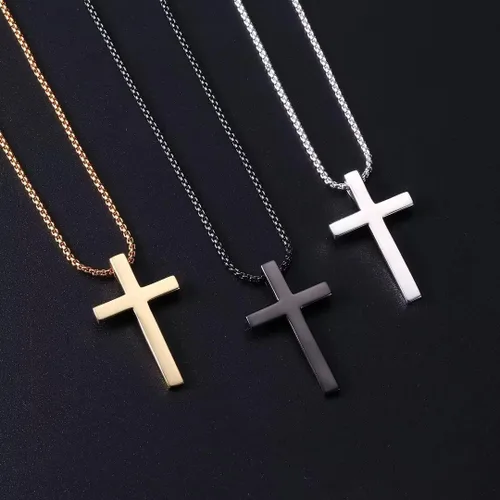 Miniatura 6 de Ursteel 925 Sterling Silver Cross Pendant Cross Necklace for Men, Mens Cross Necklace 18K Gold Black Silver Stainless Steel Chain Necklace for Men