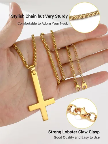 Miniatura 17 de PROSTEEL Satanic Jewelry Upside Down Cross Necklace for Men Women, 316L Stainless Steel/925 Sterling Silver Inverted Cross/Leviathan Cross Pendant