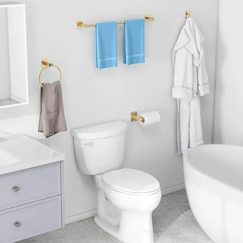 Miniatura 6 de KLJKPA - Juego de accesorios de baño, juego de 4 piezas de accesorios de baño dorados, barra de toalla de 24 pulgadas, toalleros para baño, ganchos