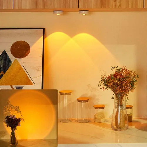 Paquete de 6 luces LED táctiles que funcionan con pilas para gabinete, lámpara de puesta de sol para cocina, dormitorio, armario, armario, Proyector