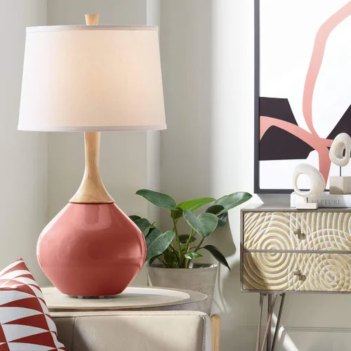 Miniatura 16 de Color + Plus Wexler 31" White Shade Mellow Coral Pink Table Lamp