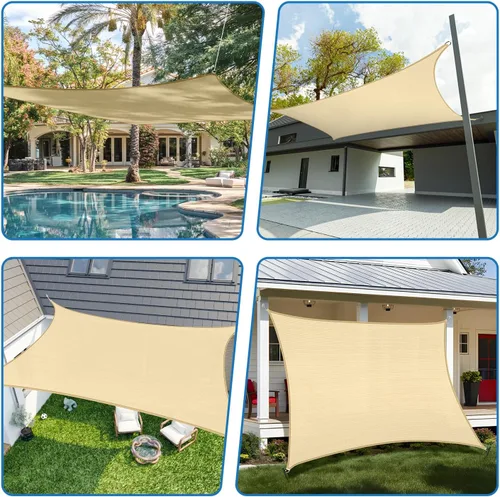 Miniatura 2 de Tang Sunshades Depot - Toldo cuadrado permeable (6.35 oz/m²), color beige, azul, marrón, amarillo, verde oscuro, beige a rayas y blanco a rayas