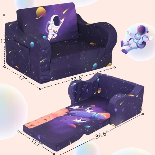 Miniatura 3 de MOMCAYWEX Sofá para niños, sofá de espuma abatible 2 en 1, silla plegable suave para juegos, color morado oscuro Púrpura oscuro