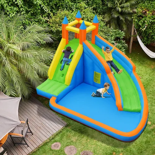 Miniatura 8 de Costzon - Tobogán acuático inflable, parque de toboganes gigantes inflables para niños, diversión al aire libre en el patio trasero, con soplador