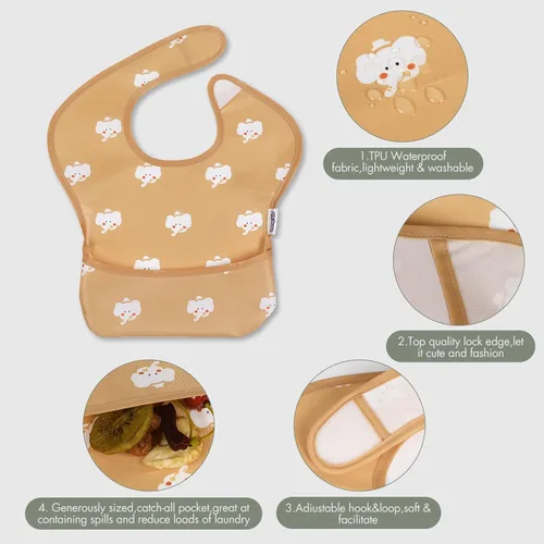 Miniatura 4 de Soarwg Kids Baberos para bebé, paquete de 5 baberos impermeables unisex para niños y niñas, imprescindibles para bebés que comen, alimentan Cartoon