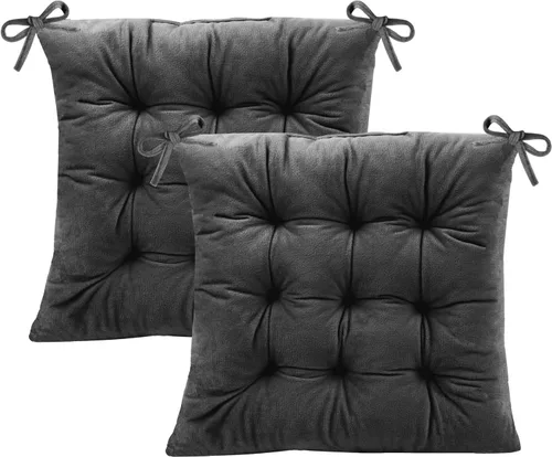 Miniatura 23 de Juego de 2 cojines para sillas de comedor con lazos, almohadilla antideslizante para silla de cocina para interior y tapete de asiento de comedor