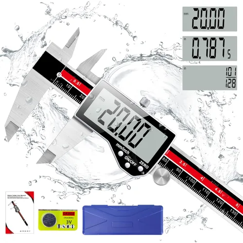 Miniatura 8 de Herramienta de medición de calibre, Qfun calibre digital de vernier de acero inoxidable de 6 pulgadas/150 mm, micrómetro digital impermeable, fácil
