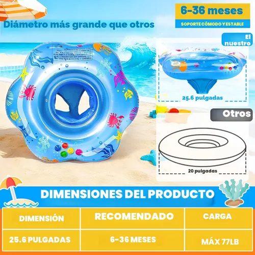 Miniatura 2 de 25.6" Inflatable Baby Pool Float for 6-36 Months Double Air Anti-Flip Safety Baby Swimming Float Toddler Swim Trainer Water Toys, Infant Swim