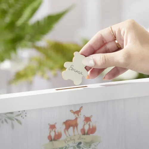 Miniatura 7 de Kate Aspen Woodland, tamaño único, libro de invitados de baby shower alternativo con inserciones de oso de peluche de madera