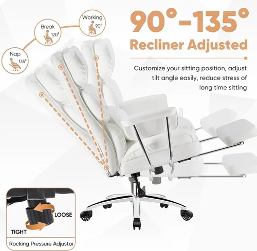 Miniatura 5 de Silla de oficina ejecutiva Sweetcrispy para casa y oficina - Ergonómica, grande, alta, con respaldo alto con reposapiés y soporte lumbar, Blanco