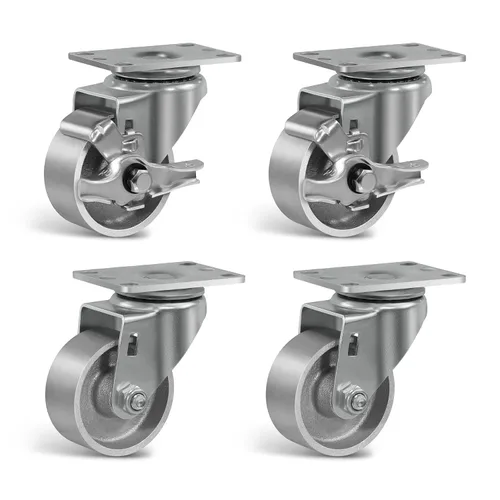 Miniatura 21 de Ruedas industriales resistentes de 3 x 1.25 pulgadas, capacidad de 350 libras, ruedas de hierro fundido y marco de acero para carros, carritos