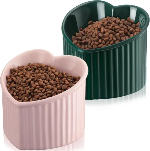 Miniatura 17 de Mumufy 2 piezas de cuencos elevados de cerámica para gatos, cuencos para mascotas inclinados y elevados, antivuelco, plato para gatos