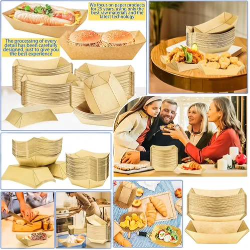 Miniatura 6 de Paquete de 50 bandejas de papel desechables de 3 libras, bandeja de papel kraft grande de alta resistencia, cuencos para aperitivos, palomitas