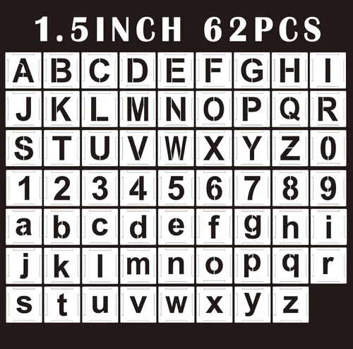 Miniatura 8 de Plantillas grandes de letras con números para manualidades, 62 unidades, plantillas de plástico reutilizables para pintar en madera, pared, tela, 6