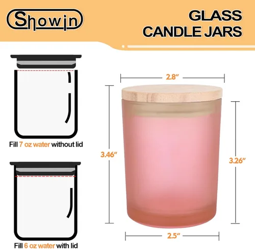 Miniatura 4 de SHOWIN Tarros gruesos para hacer velas, 16 unidades, tarros vacíos de 7 onzas con tapas de madera para hacer velas, contenedor de muestra, rosa Rosa