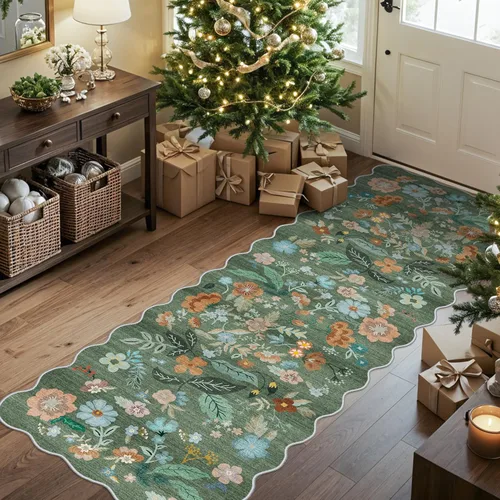 Miniatura 2 de Alfombra lavable, 2x6: fáciles de limpiar, resistente a manchas, antideslizante, no pierde pelo; para áreas de alto tráfico con mascotas, verde