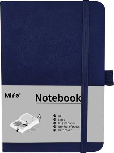 Cuaderno pequeño A6, cuaderno de bolsillo forrado con soporte para bolígrafo, mini cuaderno de tapa dura, 192 páginas, 3.9 x 5.5 pulgadas Jurnal Azul